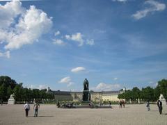 Front view of Schloss Karlsruhe palace with blue sky