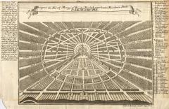 Uncolored copper engraving of Karlsruhe city in 1721 showing new residential buildings