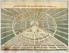Karlsruhe cityscape copper engraving by Heinrich Schwarz 1721