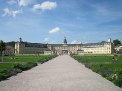 Front view of Schloss Karlsruhe with its distinct fan-shaped layout and central tower