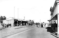 Historical view of Park Station in 1896 with steam trains and railway tracks