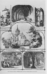 Wood engraving of Bebenhausen Monastery church and cloister from 1874