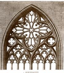 Ornate Gothic-style stained glass window at Bebenhausen Monastery