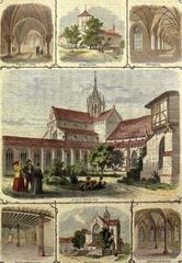 7 views of Bebenhausen Monastery including an overall view and 6 detailed wood engraving prints on paper
