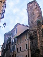 Ruins of ancient Agrippa's baths near Pantheon with Renaissance houses inside circular hall called ciambella