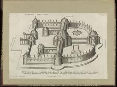 Engraving of the Baths of Agrippa in Rome from 1585 showing exterior architectural details of the ancient public baths