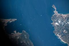 View of Earth from space showing the Strait of Gibraltar, Ceuta, and Port Tanger Med