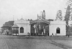 Historic electric tram station in Lima in 1904