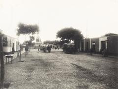 View of Malambito street with monument to the Battle of May 2 in the background in Lima