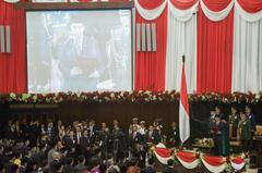 President-elect Joko Widodo taking oath of office during inauguration in Jakarta 2014