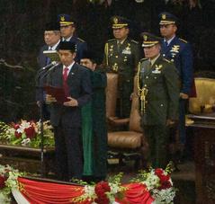 President Joko Widodo taking oath of office during inauguration ceremony in Jakarta 2014
