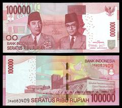 100000 rupiah banknote showing obverse and reverse sides with 2011 revision and 2013 date