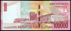 100000 Rupiah bill reverse side with vibrant colors and security features