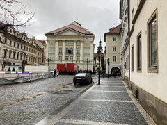 It's a Wonderful Life movie scene mural in Prague showing nostalgic street art