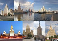 Seven Sisters skyscrapers in Moscow under blue sky
