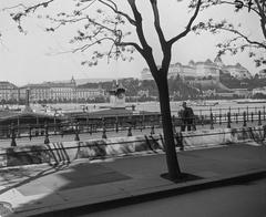 View of Dunakorzó international ship station with the Royal Palace in Budapest