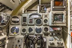 Close-up of USS Dolphin AGSS-555 diving plane control station detail