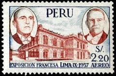 Vintage stamp of Peru featuring D. Manuel Prado, printed by French PTT in 1957