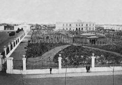 Historic Palacio and plaza of Parque de la Exposición in Lima, Peru, circa 1871