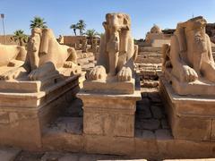 Karnak Temple in Luxor Egypt with avenue of sphinx statues