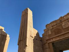 Karnak Temple Central Crossing with ancient columns and hieroglyphics in Luxor, Egypt
