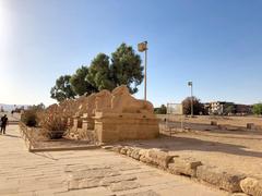 Avenue of Sphinxes leading to Karnak Temple in Luxor, Egypt showing ancient Egyptian statues in a row