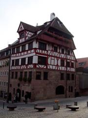 Exterior view of Duerer Haus in Nuremberg with traditional German architecture