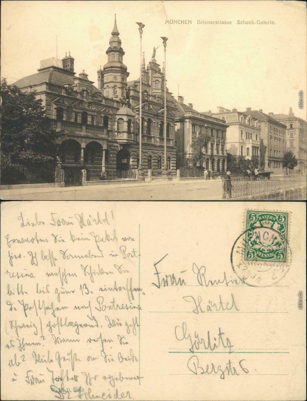 Historic photograph of AK building in Munich at Schack-Galerie taken in 1908