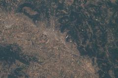 View of Earth from space showing Monte Subasio, Assisi, and Foligno captured during ISS Expedition 67