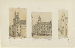 Detailed 1862 pencil and watercolor drawing of Saint-Merry Church in Paris by Léon Leymonnerye
