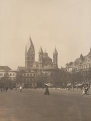 Neumarkt square in Cologne with historic St. Aposteln church in the background