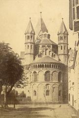 View of St. Aposteln church eastern side and chevet from Neumarkt, Cologne, Germany around 1870