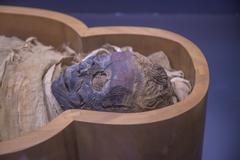 Mummy of an ancient Egyptian woman from Thebes dating 1070-945 BC displayed in Vatican Museums