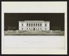 Front elevation drawing of The Detroit Public Library competition
