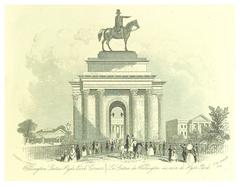 Illustration of Hyde Park Corner featuring Wellington Statue in London in 1872