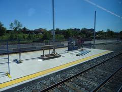 View through left window of a train traveling from Union Station to Pearson Airport