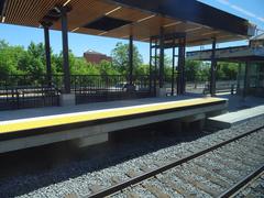 View from left window of a train traveling from Union to Pearson station, urban landscape in daylight