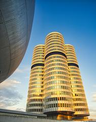 BMW administration building with partial view of BMW Museum