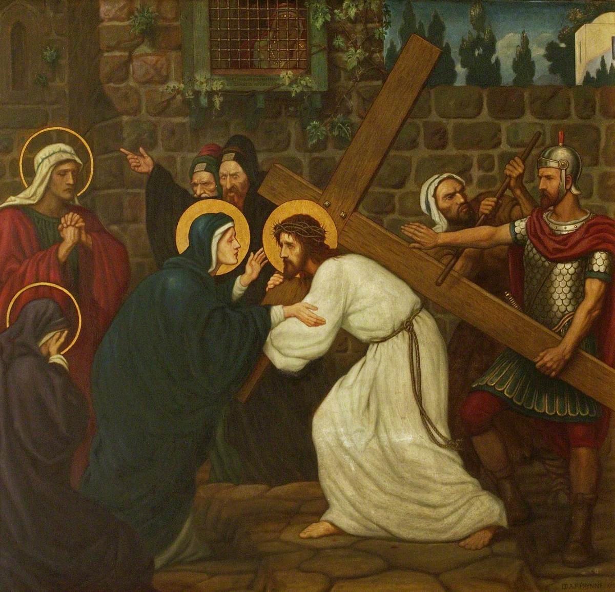 Jesus meets his mother painting in Stations of the Cross series by Edward Arthur Fellowes Prynne
