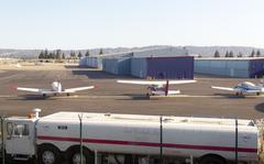 Aerial view of Van Nuys Airport from train tracks north of the airport