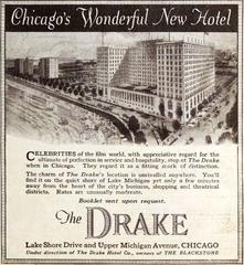 1921 advertisement for the Drake Hotel in Chicago featuring elegant graphics and vintage typography