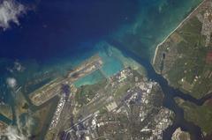Aerial view of Honolulu International Airport on Oahu island in Hawaii