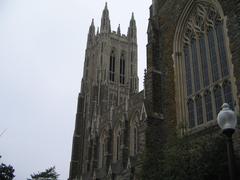 Duke Chapel at Duke University with gothic architecture and blue sky