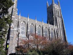 Duke Chapel side view with gothic architecture and blue sky