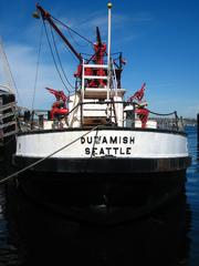 Duwamish Fireboat moored at Lake Union Park Seattle from rear view