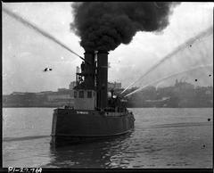 Historic Seattle Fire Department fireboat Duwamish in Elliott Bay in the 1920s