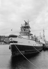 Fireboat Duwamish docked with visible fire monitors and firefighting equipment