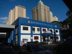 Skyline of Eastwood City with modern high-rise buildings in Quezon City Metro Manila Philippines
