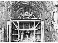 Construction site of Eden Hills tunnel showing earth excavation and machinery
