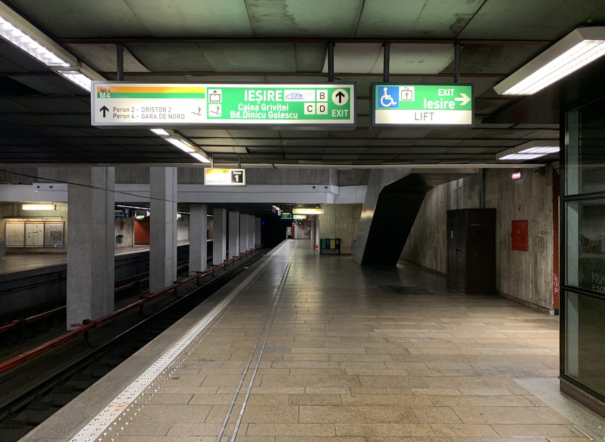 Interior of Basarab Metro Station with modern design and lighting in Bucharest